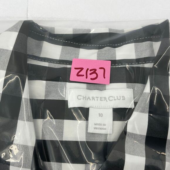 Charter Club Women Gingham,Print Tie,Hem Shirt, Deep Black Size 10 (Z137)‎ - Picture 6 of 6